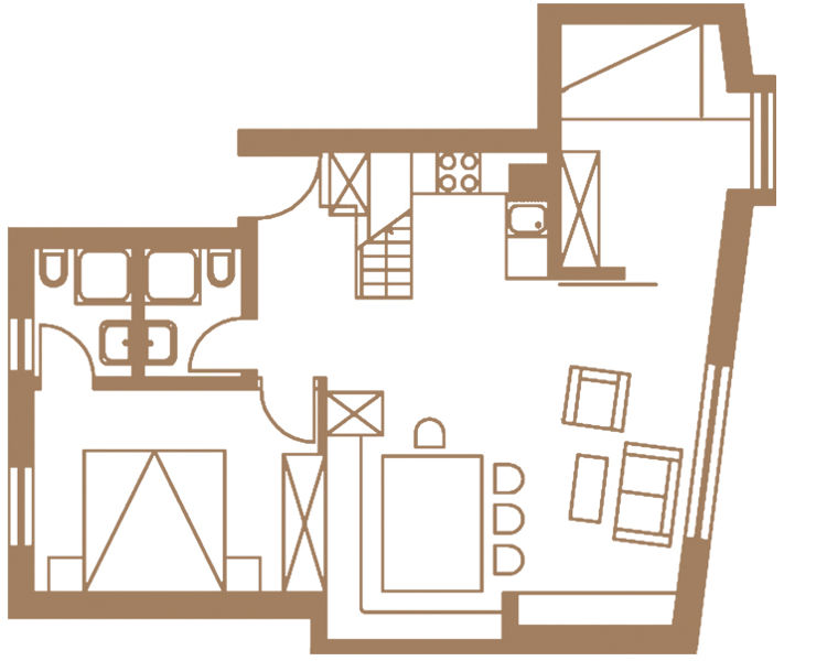 Vakantiehuis Meilinger in Obertauern – plattegrond van appartement 2 op de eerste verdieping