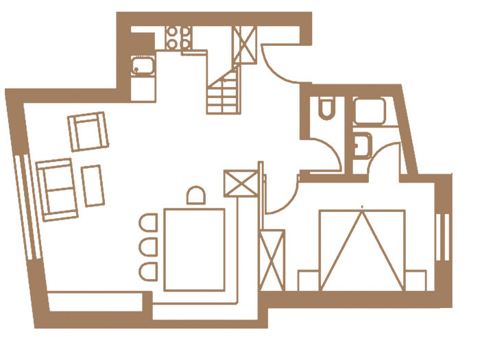 Vakantiehuis Meilinger in Obertauern – plattegrond van appartement 3 op de eerste verdieping